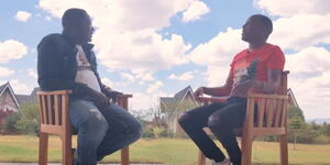 Daniel Churchill Ndambuki (Left) and Abel Mutua pictured on set. August 2020.