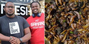 David Kimani and his brother Collins Ngure (left) and a plate of Matumbo