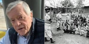 A collage image of David Larder (Left) and colonial officers arresting Kenyans (Right)
