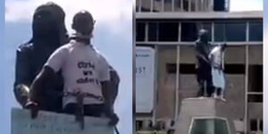 An image of a man at Dedan Kimathi's statue 