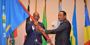 Defence CS Aden Duale takes over from Ethiopian Minister of Defence Abraham Belay during the Policy Organs Meeting held in Addis Ababa, Ethiopia, on Thursday, February 16, 2022.