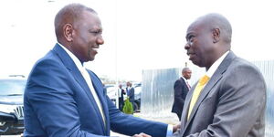 Deputy President Rigathi Gachagua (right) bids his boss William Ruto bye as he flies to Ethiopia on Thursday, October 6, 2022.