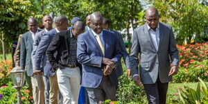 Deputy President Rigathi Gachagua and Roads CS Nominee Kipchumba Murkomen arrive for a thanksgiving service service at at Koilel AIC, Uasin Gishu County on Sunday, October 9, 2022