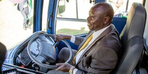 Deputy President Rigathi Gachagua driving Thaara Secondary School bus on Friday, December 2, 2022