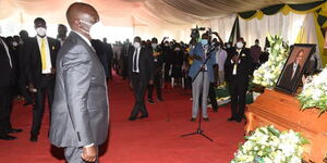 Deputy President William Ruto at the funeral of  Huruma MCA Peter Kiiru Chomba on October 21, 2020..