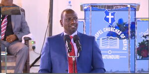 Deputy President William Ruto speaking at the Full Gospel Gatunduri Church in Embu on February 23, 2020.