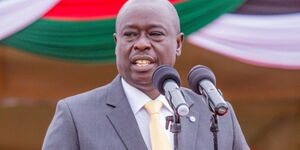 Deputy President-elect Rigathi Gachagua speaking during the swearing-in of Nyeri governor Mutahi Kahiga on Thursday August 25