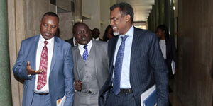 Director of Public Prosecution Noordin Haji (R) and Directorate of Criminal Investigations (DCI) boss George Kinoti after a Committee meeting with the Multi-Agency team on Corruption at Parliament. 
