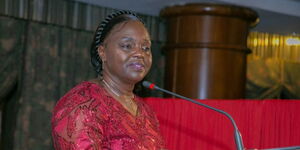 Pastor Dorcas Gachagua speaking at Safari Park Hotel on Friday February 10, 2023