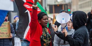 Dorothy Sewe a resident of Grand Rapids during protests in US on Friday April 15, 2022