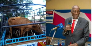 Photo collage of the dowry refunded and the late businessman Jackson Kibor