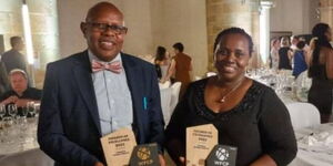 Dr Daniel Mutai poses alongside Jane Ngobia at the WFCP 2022 Excellence Awards in Spain.jpg