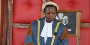 Dr Florence Muoti Mwangangi, Machakos County Speaker addresses the House on April 30, 2018