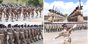 Photo collage of new police recruits executing different drills during pass-out parades