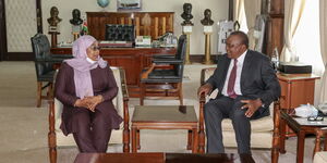 President Uhuru Kenyatta and President Samia Suluhu at State House on May 4, 2021