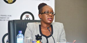  Anne Mwikali Kiusya appearing before the IEBC selection panel on Wednesday, July 7.