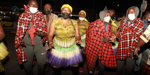 Olympic marathon champion Peres Jepchirchir, silver medallist Brigid Kosgei and marathoner Lawrence Cherono were welcomed to song and dance at JKIA on August 12, 2021 
