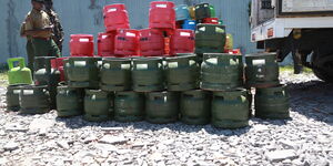 A photo of the 176 gas cylinders found at unauthorized gas dealer in Embakasi East on January 16, 2023. 
