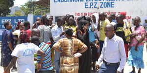 Export Processing Zone (EPZ) workers protest outside the factories in Mombasa on Thursday, September 19, 2019.