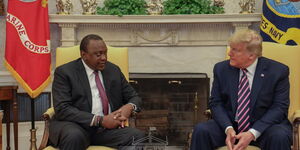 President Uhuru Kenyatta and US President Donald Trump at the White House in Washington DC on August 23, 2018.