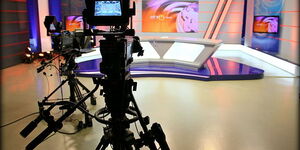 An image of an empty studio at EBRU TV in November 13, 2013.