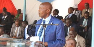 Education CS Ezekiel Machogu addressing lecturers and students of Kabianga University during their 10th Anniversary celebrations on Wednesday, March 1, 2023.