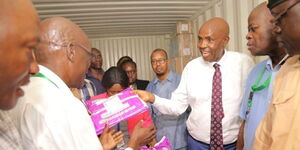 Education CS Ezekiel Machogu supervising distribution of KCPE and KPSEA  exams on Monday, November 28, 2022