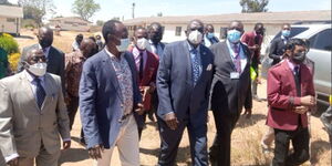 Education CS George Magoha (third right) and his team tour Machakos on Monday, November 8, 2021.