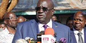 Education CS Professor George Magoha after commissioning CBC Classroom at St Lwanga Bondo Township Secondary School on July 23, 2022.