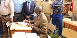 Education CS Prof. George Magoha at a workshop in Busia county on Saturday, February 20, 2021