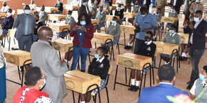 Education Cabinet Secretary George Magoha at a school in Nyeri on October 28, 2020.