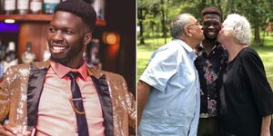 A collage image of Edwin Chiloba, the activist (left)  with his adoptive parents at a past event (right).