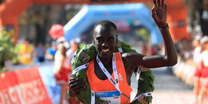 Edwin Kirwa pictured in the Berlin Marathon, 2018.