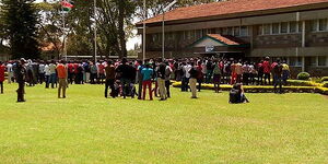 Egerton University students outside the main administration block on September 29, 2017.