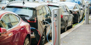 A file photo of Electric Vehicle Taxis charging