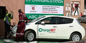 An electric car charging at a station in Nairobi.