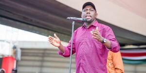 Elgeyo Marakwet Senator Kipchumba Murkomen addressing the crowd at the BBI rally in Meru on February 29, 2020.