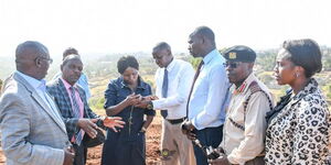 Embu Governor Cecily Mbarire inspects the progress of the construction of the Embu International Stadium on Tuesday, February 7, 2023