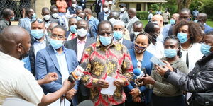 Council of Governors Chair Wycliffe Oparanya speaking after a meeting with the County Assemblies Forum in Naivasha on November 10, 2020