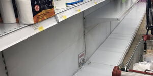 A photo of a nearly empty shelf in a Nairobi supermarket pictured on Friday, March 13, 2020.