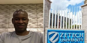 Engineer Ken Mbiuki (left) and Zetech University entrance