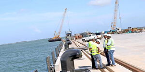 Engineers during the construction of Lamu Port which is part of Lapsset.