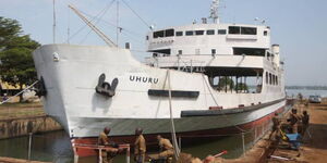 Engineers work on MV Uhuru after it had stalled for approximately 13 years