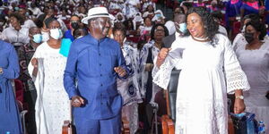 ODM Leader Raila Odinga and his wife Ida Odinga after meeting women lobby groups at the Catholic University of East Africa on November 18, 2021. 