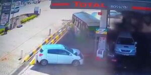 A screenshot from a viral CCTV video showing the accident that occurred on Thursday, January 20, 2022, at Total Rosslyn Petrol Station in Ruaka, Kiambu County.
