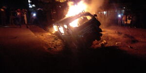 A campaign vehicle belonging to MP Chris Wamalwa was torched by angry residents on Wednesday, June 29, 2022.
