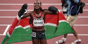An image of Faith Kipyegon at the World Championships in Oregon.