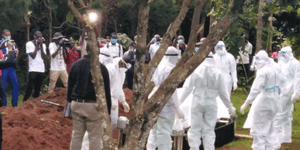 Family and friends gather for the burial of Kenya’s first medic victim of Covid-19 Dr Doreen Adisa Lugaliki at Ndalu village, Tongaren sub-county in Bungoma County.