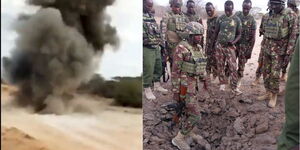 Photo collage of the IED explosive detonating and security officers at the scene of the explosion on Thursday July 28, 2022