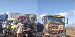 Fatal road accident involving a PSV and a truck at Taru along the Nairobi-Mombasa Highway on Friday, July 8, 2022.